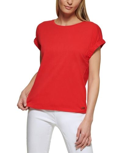 DKNY Crewneck Cap Sleeve T-shirt - Red