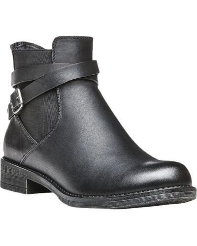 Propet Tatum Leather Buckle Ankle Boots - Black