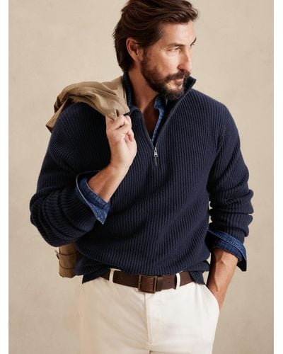 Banana Republic Anzio Merino-cashmere Half-zip Sweater - Blue