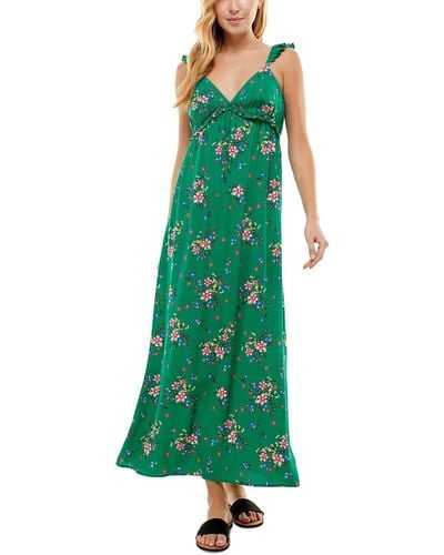 Kingston Grey Juniors Floral Print Long Maxi Dress - Green