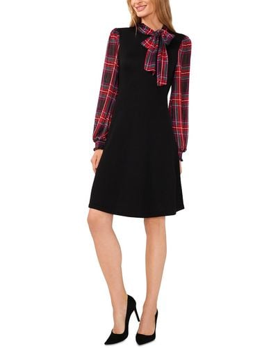 Cece Glamour Melody Plaid Knit Sweaterdress - Black