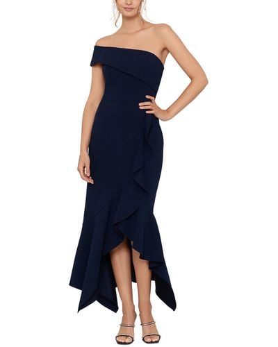 Xscape Crepe One Shoulder Evening Dress - Blue