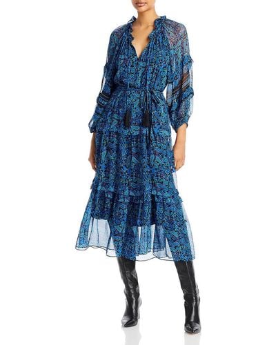 Kobi Halperin Chiffon Floral Midi Dress - Blue