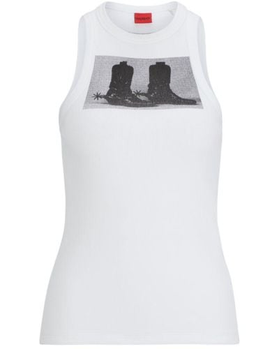 HUGO Stretch-cotton Slim-fit Tank Top With Boot Print - White