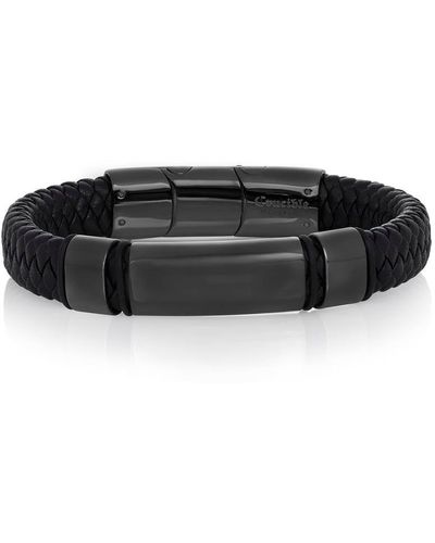 Crucible Jewelry Crucible Los Angeles Leather And Stainless Steel Engravable Id Bracelet - Black