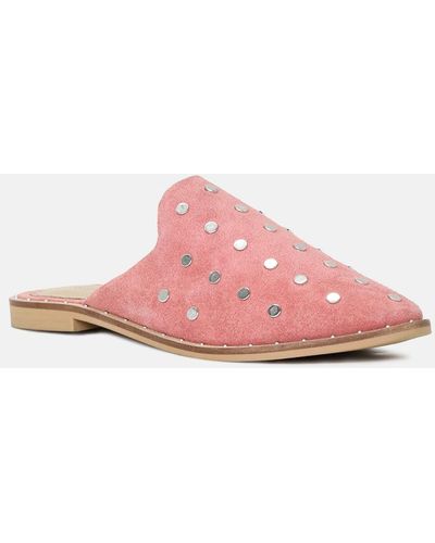 Rag & Co Jodie Dusty Studded Leather Mules - Pink