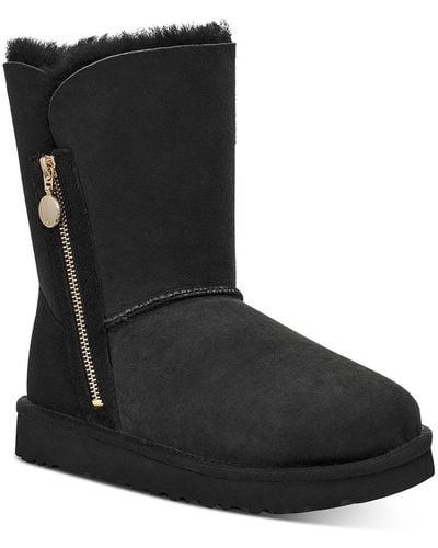 UGG Bailey Zip Short Suede Shearling Winter Boots - Black