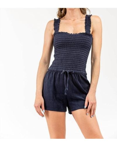 Juicy Couture Micro Terry Smocked Romper In Regal Blue