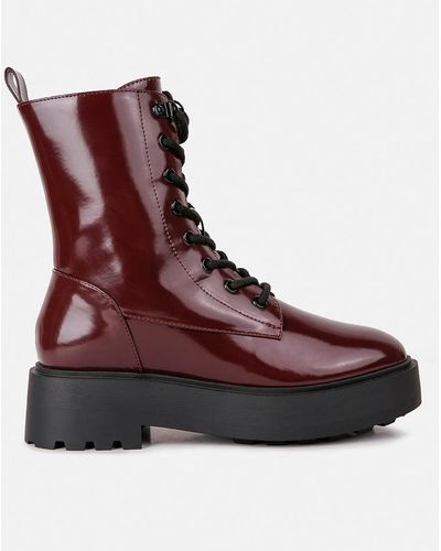 LONDON RAG Molsh Faux Leather Ankle Biker Boots - Red