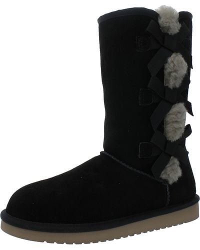 Koolaburra Victoria Tall Suede Sheep Fur Trim Casual Boots - Black