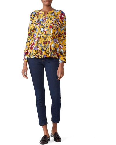 J.Crew Golden Floral Pleated Blouse - Yellow