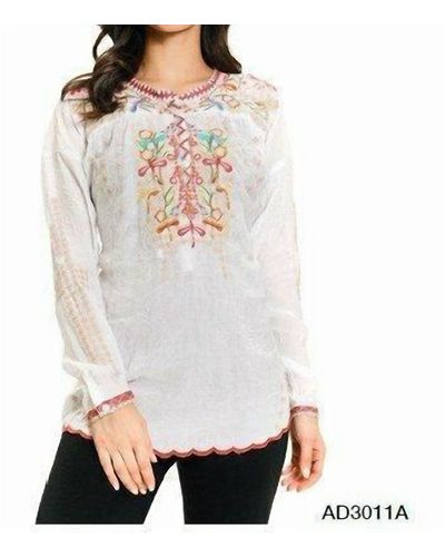 Adore Multi Colored Dragonfly Embroidery Tunic - White