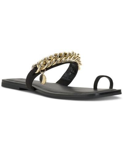 INC Peetie Faux Leather Chain Slide Sandals - Black
