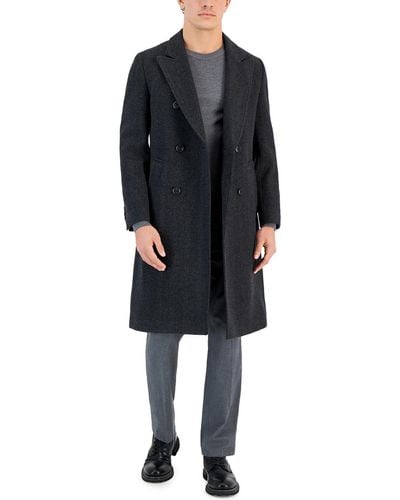 HUGO Wool Blend Herringbone Overcoat - Black