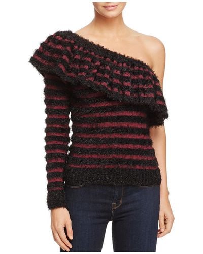 Wayf Johnie One-shoulder Ruffle Pullover Sweater - Black