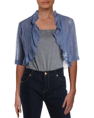 Connected Apparel Petites Lace Elbow Sleeves Shrug - Blue