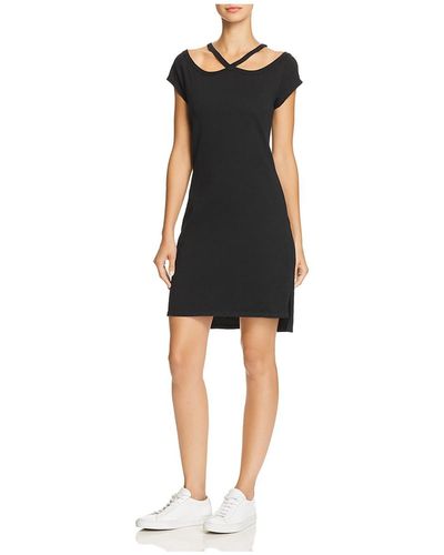 Pam & Gela Cold Shoulder Halter T-shirt Dress - Black