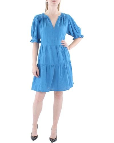 Velvet By Graham & Spencer Split Neck Short Mini Dress - Blue