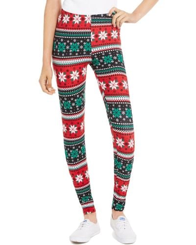 Planet Gold Juniors Holiday Candy Cane Fitness Leggings - Red