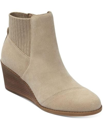 TOMS Sadie Suede Round Toe Wedge Boots - Natural