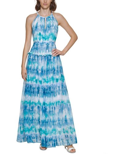 Calvin Klein Embellished Maxi Evening Dress - Blue