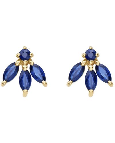 Fine Jewelry Sapphire Peacock Stud Earrings 14k Gold - Blue