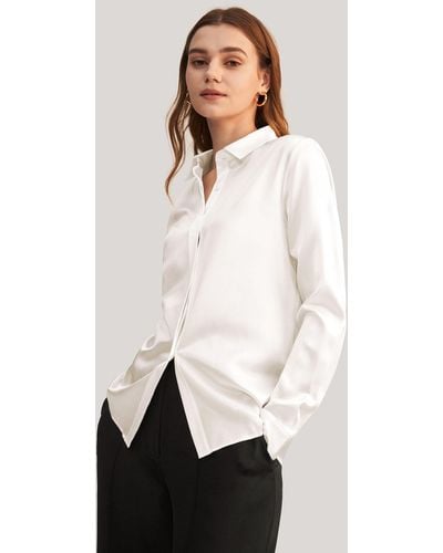 LILYSILK Basic Concealed Placket Silk Shirts - White