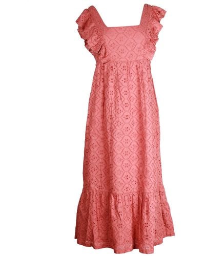 Ba&sh Byrd Broderie Anglaise Midi Dress - Red