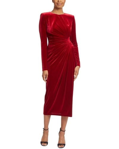 Badgley Mischka 40's Pleated Velvet Dress - Red
