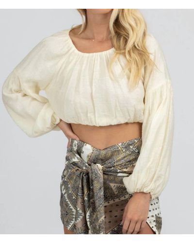 emory park Puff Sleeve Bubble Crop Top - White