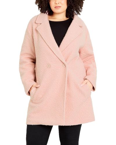 Evans Plus Faux Fur Midi Teddy Coat - Pink