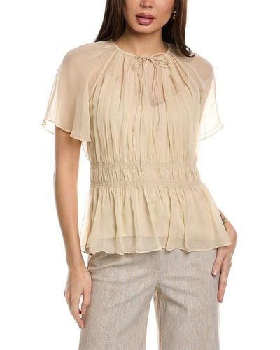 Theory Tie Neck Silk Top - Natural