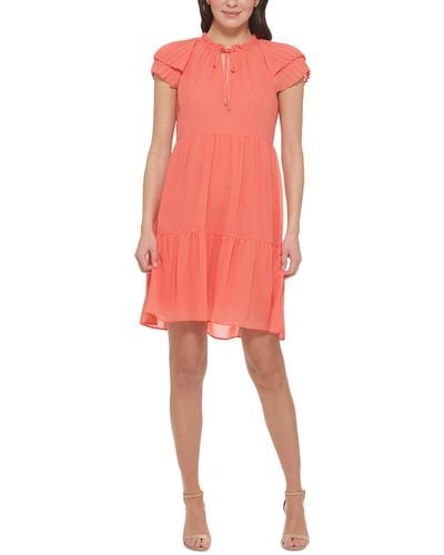 Vince Camuto Petites Pleated Tiered Fit & Flare Dress