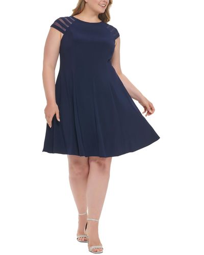 Jessica Howard Plus Panel Knee Length Shift Dress - Blue