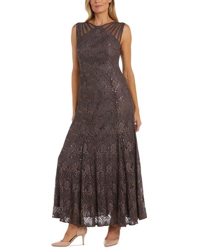 R & M Richards Lace Sequined Cocktail Dress - Brown