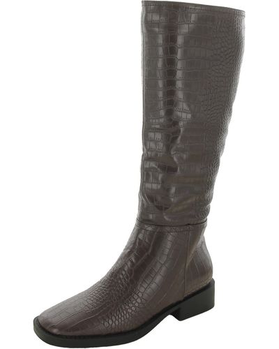 Olivia Miller Faux Leather Croc Print Knee-high Boots - Gray