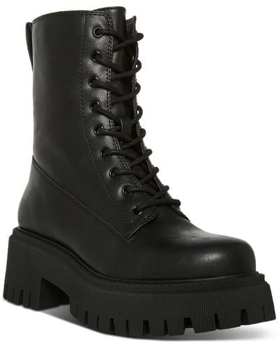 Madden Girl Knight Faux Leather Lug Sole Combat & Lace-up Boots - Black
