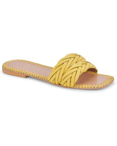 Dolce Vita Avanna Leather Slip On Slide Sandals - Yellow
