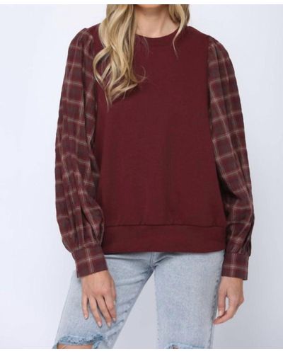 Fate Sweatshirt With Plaid Sleeve - Red