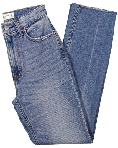 Abercrombie & Fitch High Rise Raw Hem Straight Leg Jeans - Blue