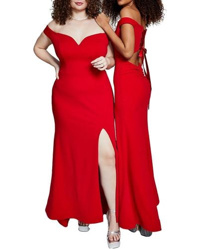 B Darlin Juniors Off The Shoulder Lace Up Evening Dress - Red