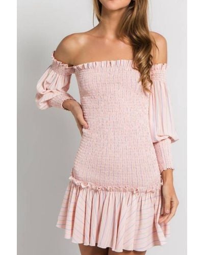 Fanco Stripe Off The Shoulder Shirred Mini Dress - Pink