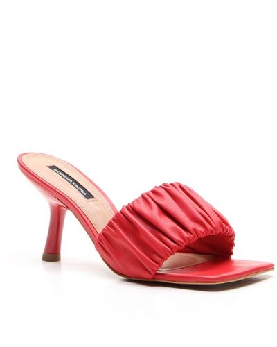 BCBGMAXAZRIA Dallas Leather Cinched Sandal Heel - Red