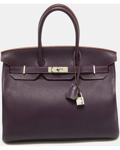Hermès Raisin Taurillon Clemence Leather Palladium Finish Birkin 35 Bag - Purple