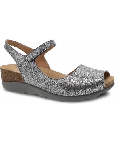 Dansko Marcy Peep Toe Pewter Metallic Walking Sandal - Gray