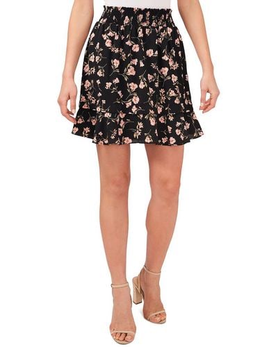 Cece Smocked Floral Mini Skirt - Black