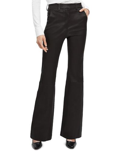Theory Demitria Leather High Waist Trouser Pants - Black