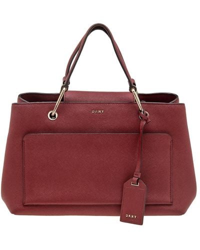 DKNY Dark Leather Front Pocket Tote - Red