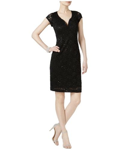Connected Apparel Sequined Lace Party Dress - Black