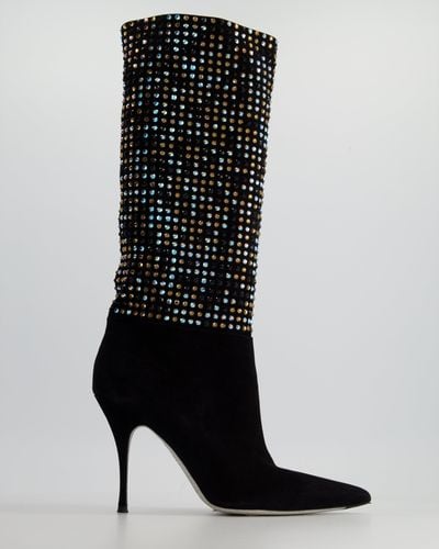 Rene Caovilla Suede And Multicolor Crystal Embellished Boots - Black